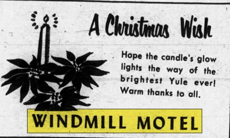Windmill Motel (Siemen Motel) - Dec 1973 Merry Christmas Ad